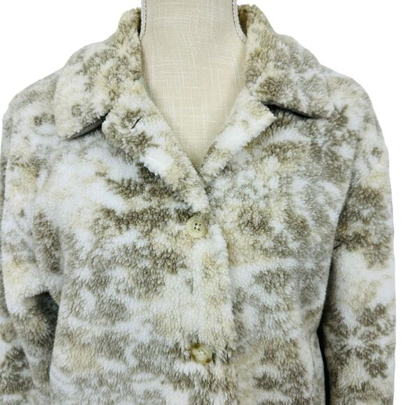 Woolrich Deep Pile Fleece Jacket Button Down Snowflake Womens Size M White Gray - Picture 3 of 10